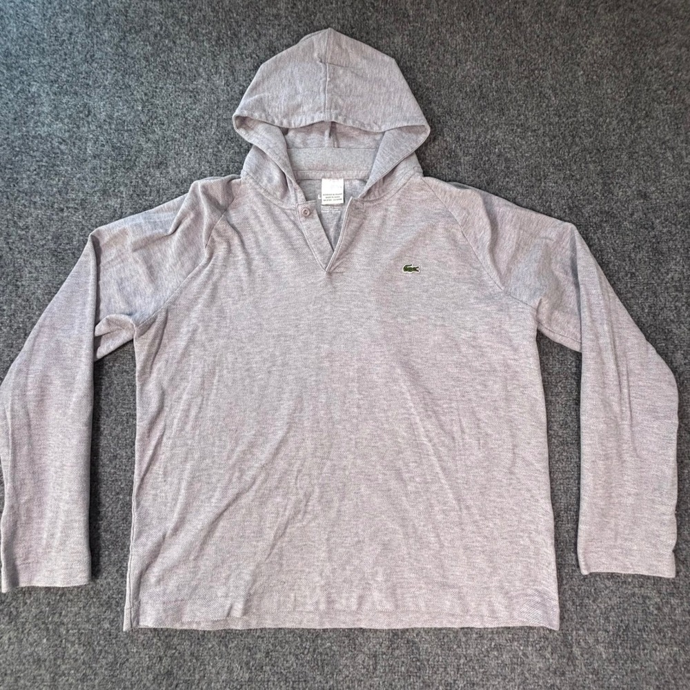 Lacoste Womens Grey Pique Cotton Long Sleeve Hoodie Pullover Top Size 6 L